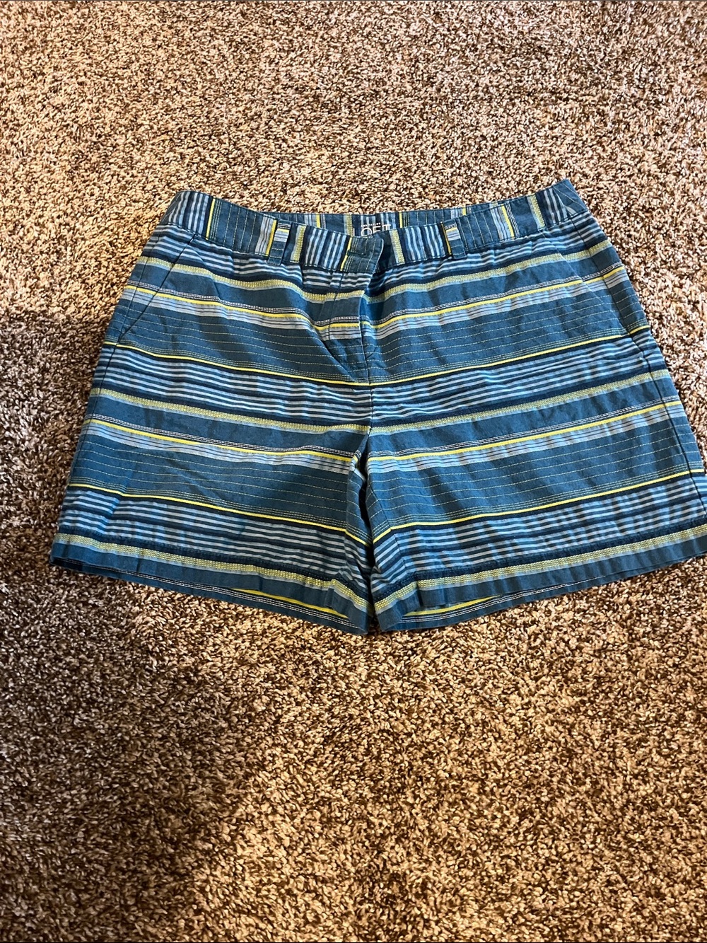 LOFT Blue Striped Bermuda Shorts with Yellow Trim